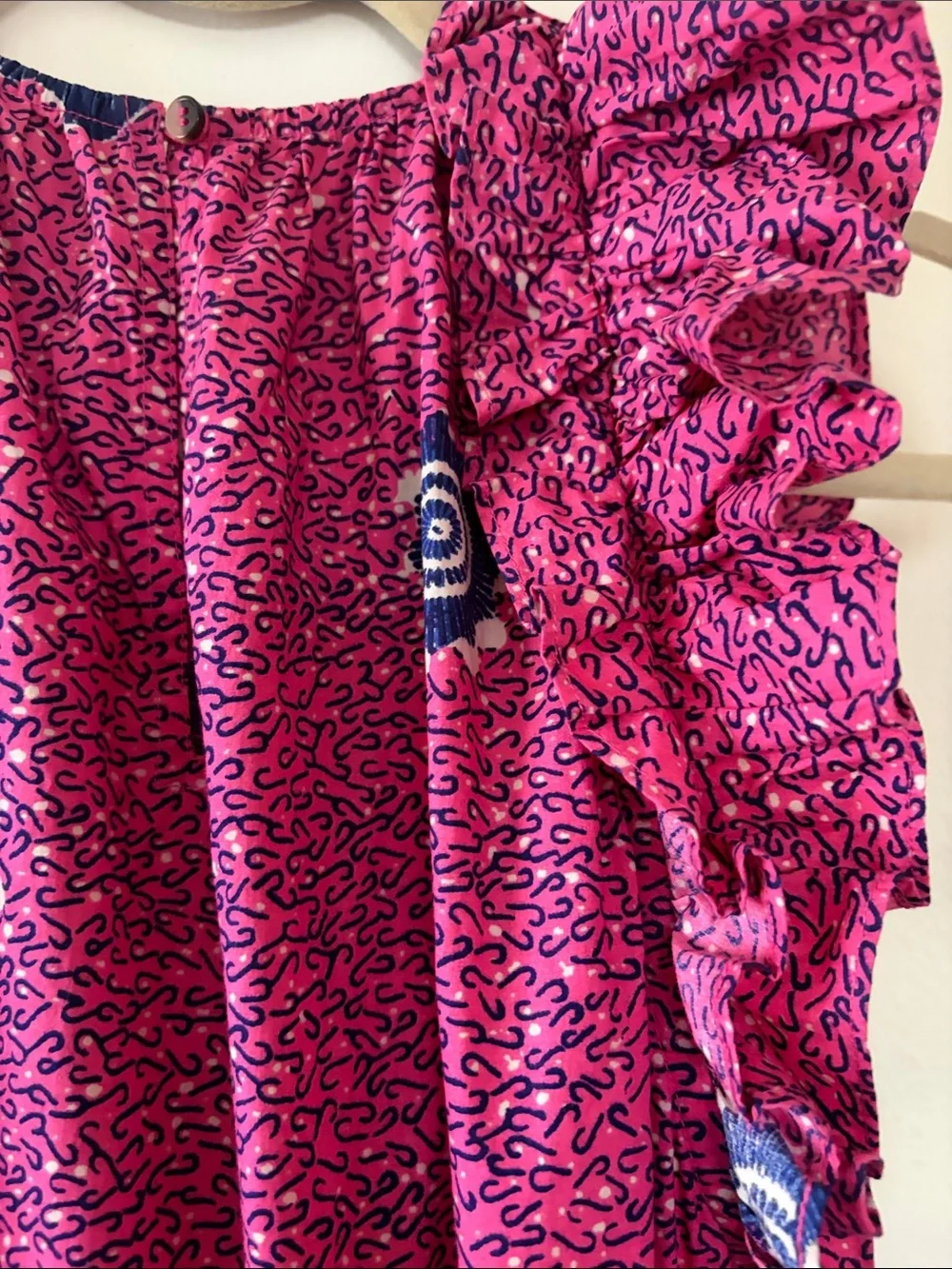 Ulla Johnson Pink and Navy Floral High-Low Dress - Picture 3 of 5